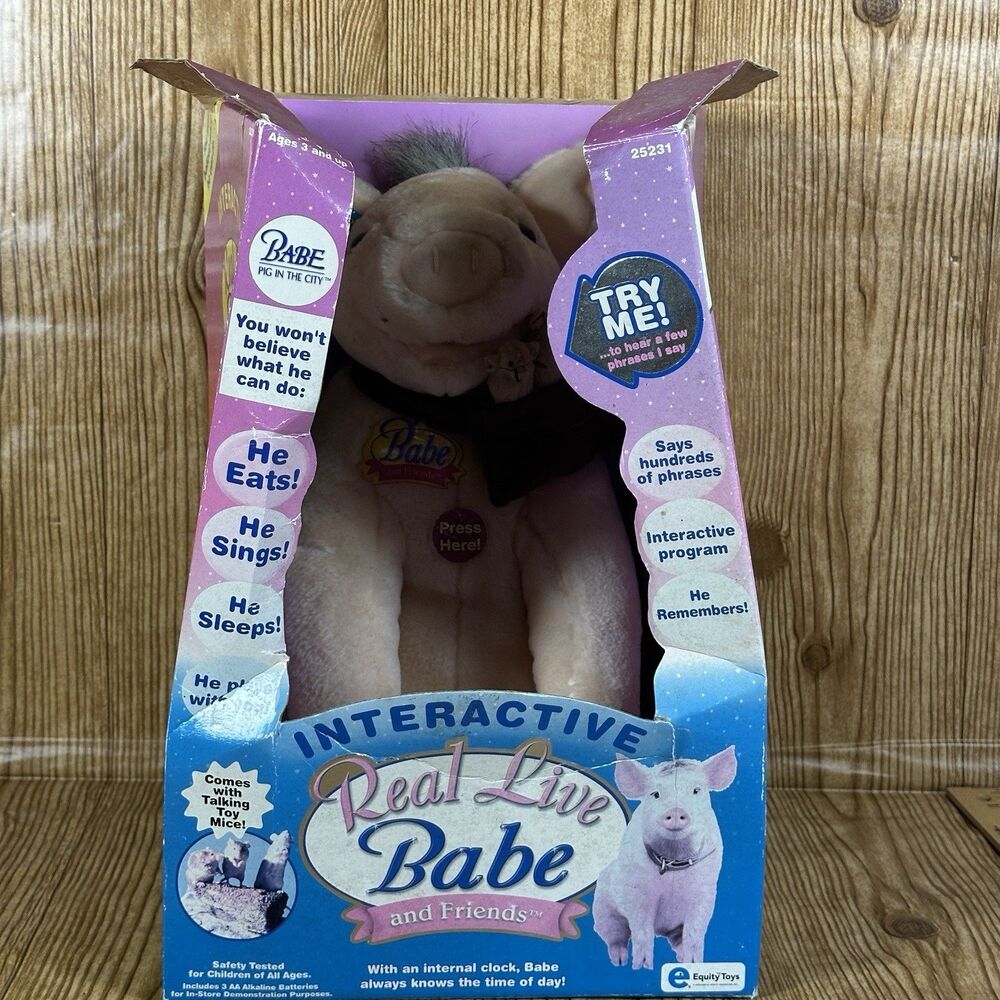 NEW VTG Babe‎ Pig Doll Plush Equity Toys Interactive Talking With Toys Read